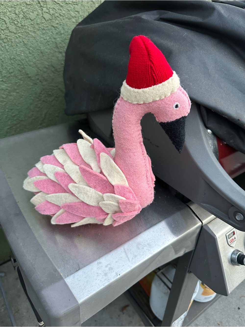 Pink Felt Flamingo Plush with Red Hat